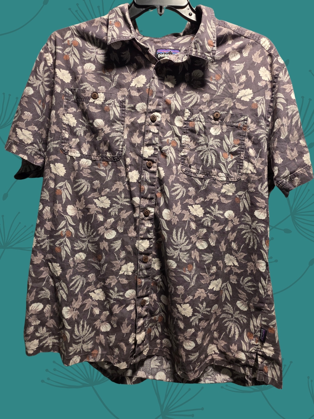 Patagonia Men's Short-Sleeve Floral Button-Up Shirt - Gray